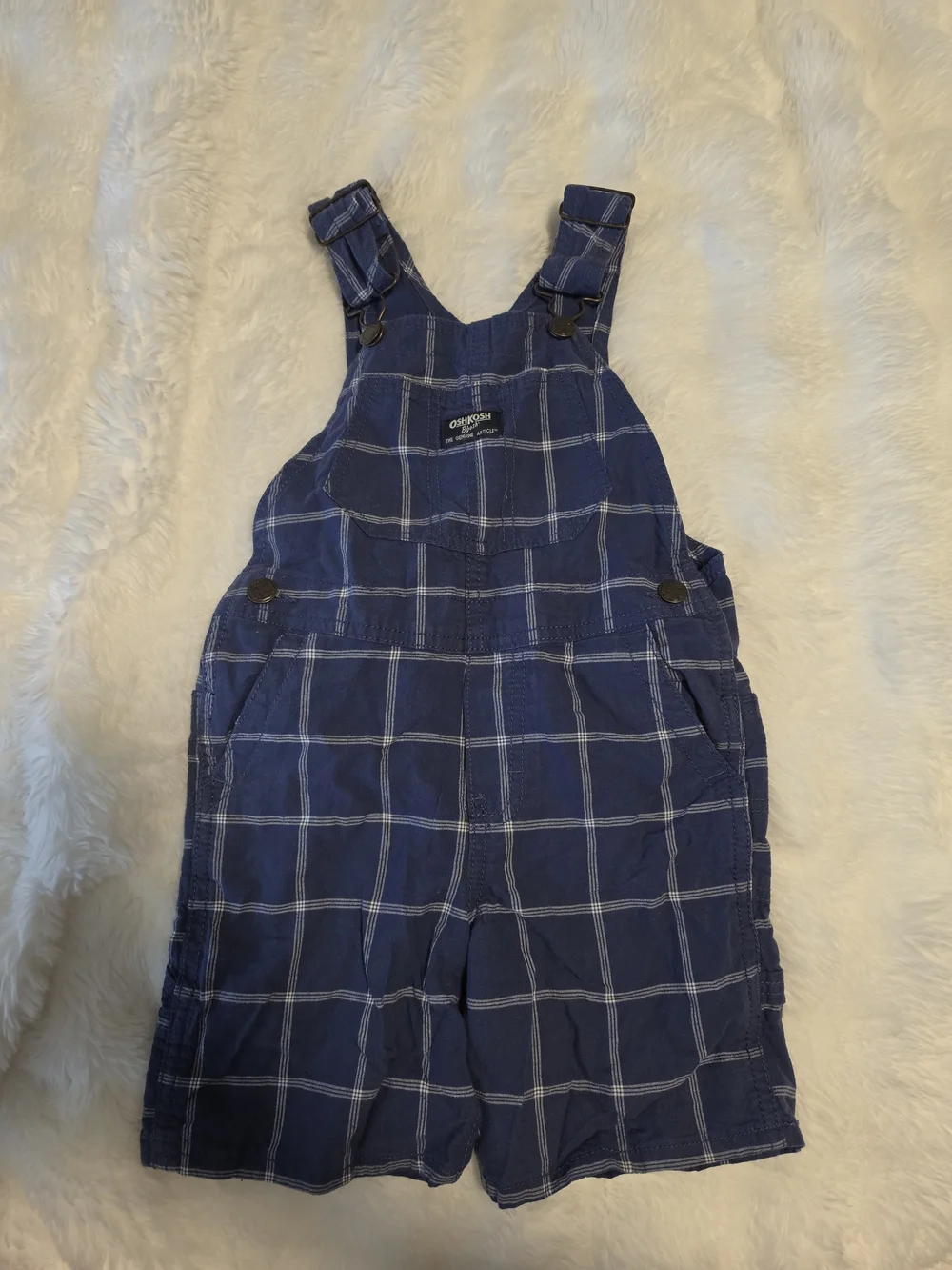OshKosh B'gosh Navy Plaid Kids Overall Shorts